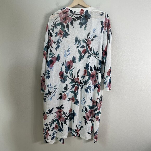 J  Jill Womens Large Floral Open Cardigan Sweater Duster Linen Blend Mid Length - Picture 8 of 9